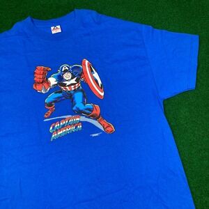 Vintage Captain America Shirt Mens XXL Blue 1989 Marvel Comics Superhero 80s Tee